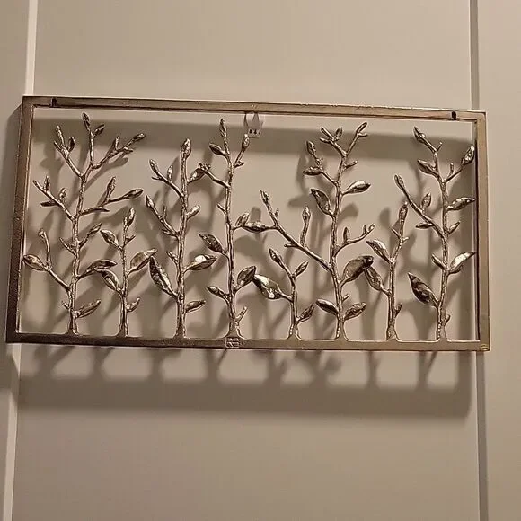 Gorgeous 3D Silver Metal Wall Art Branches  Twigs Leaves - Picture 5 of 8